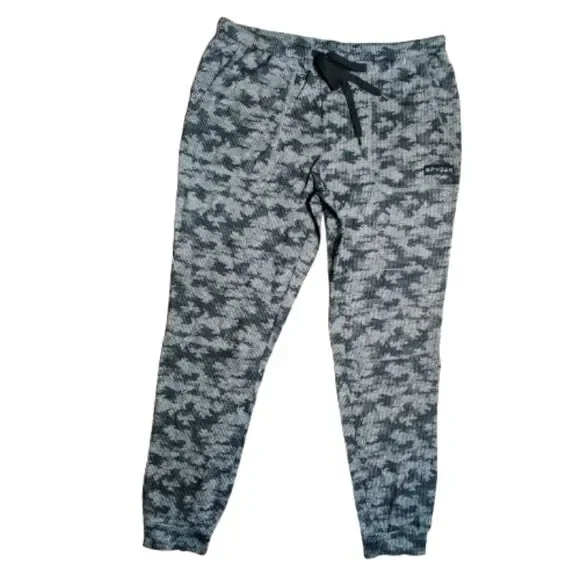 Spyder Men's Small Gray Black Camo Jogger Pants Stretch Drawstring Athletic Logo