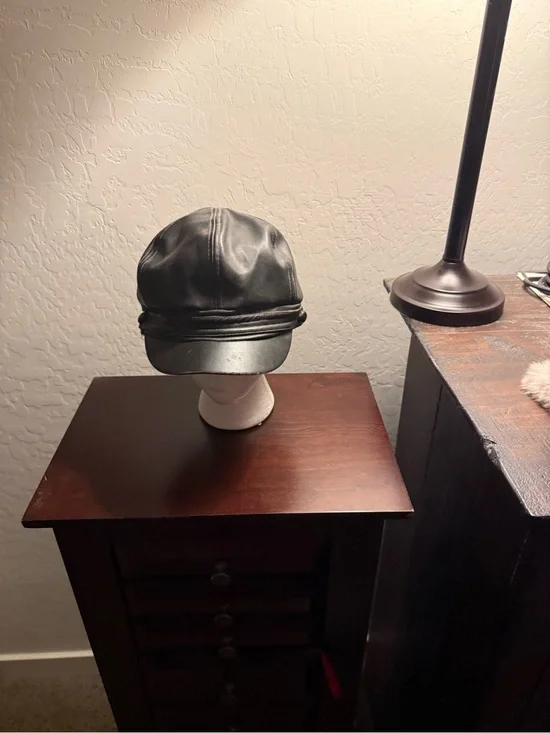 Black Leather Newsboy Cap