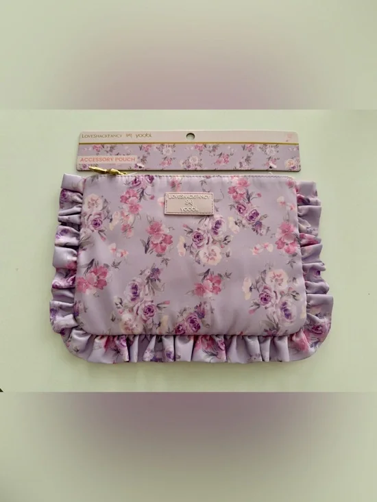 LoveShackFancy x Yoobi Happy Thoughts Lilac Floral Ruffle Accessory Pouch