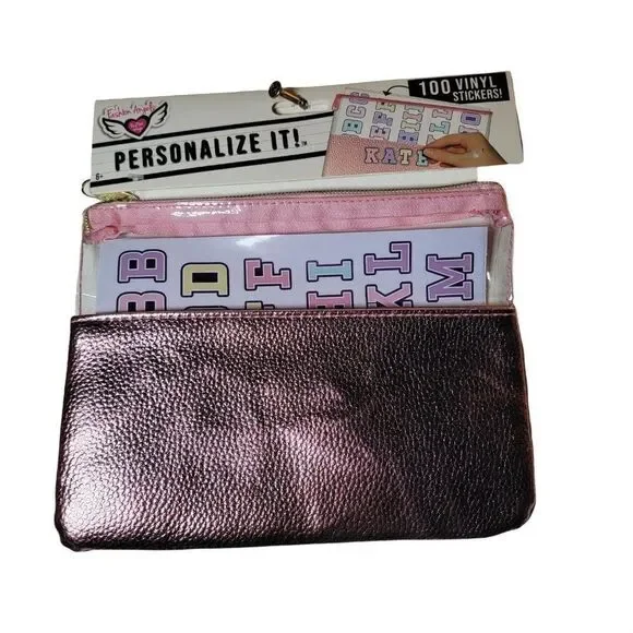 Fashion Angles Girls Pink Personalize It Pencil And 100 Vinyl Sticker Set Pouch