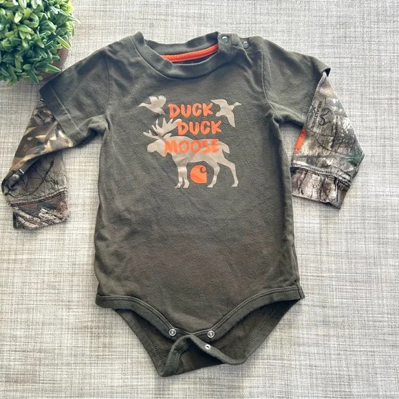 Carhartt realtree camo/ hunting moose layered look long sleeve onesie