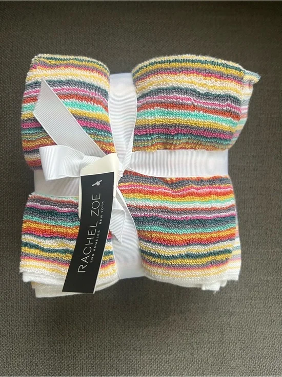 9pc Rachel Zoe Rainbow Bath towel Set Stripe Cotton Hand Towels
