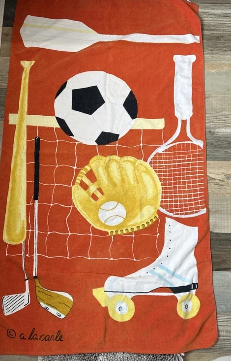 Vintage 80s A La Carte Sports Theme Beach Towel Retro