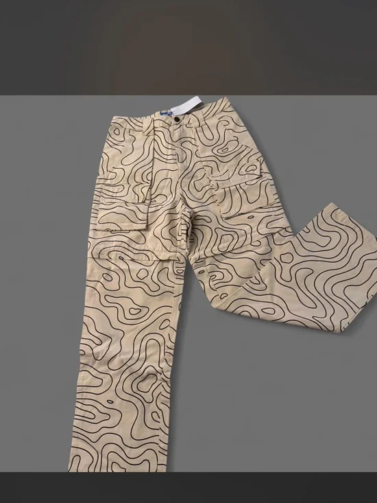 Men's Beige Topographic Print Chinos