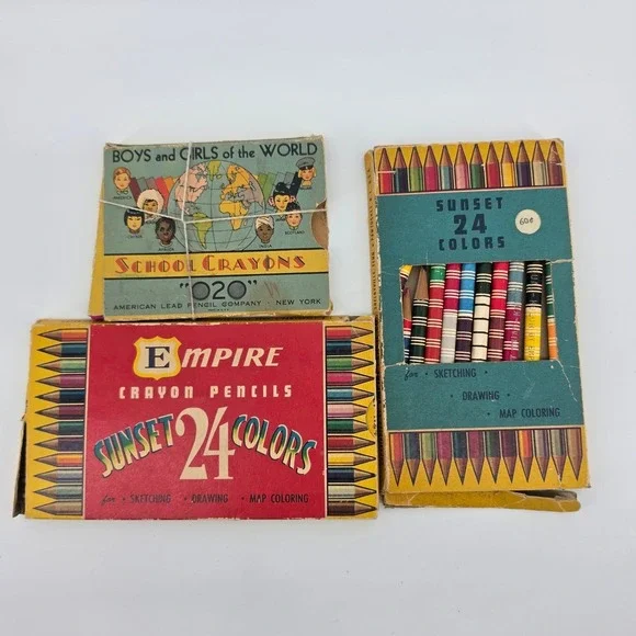 Vintage 1930s Felix the Cat & Boys and Girls of the World Colored Pencil Boxes