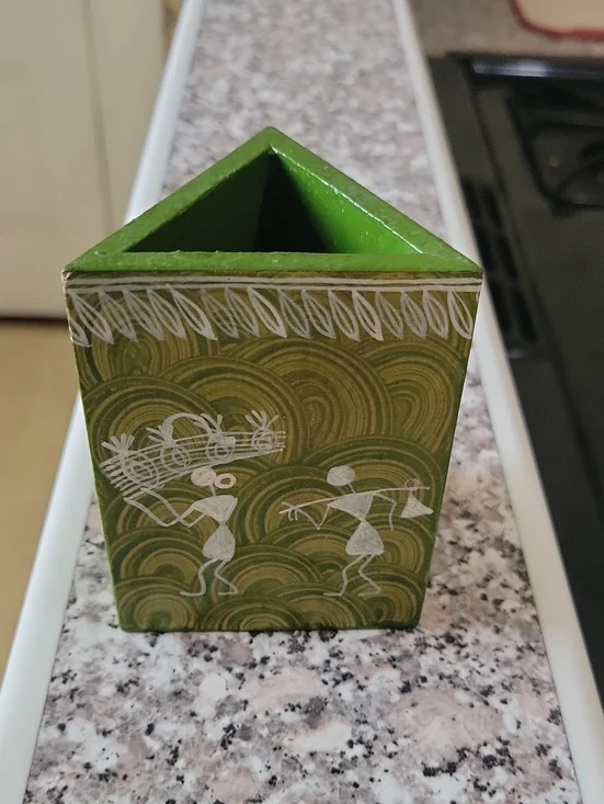 Warli Art Triangle Pencil Pen Holder With