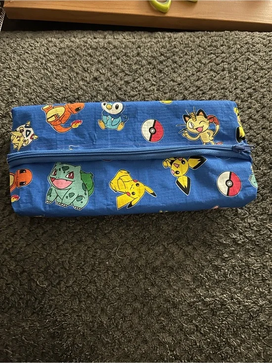 Handcrafted Blue Pokémon Print Kids Pencil Case
