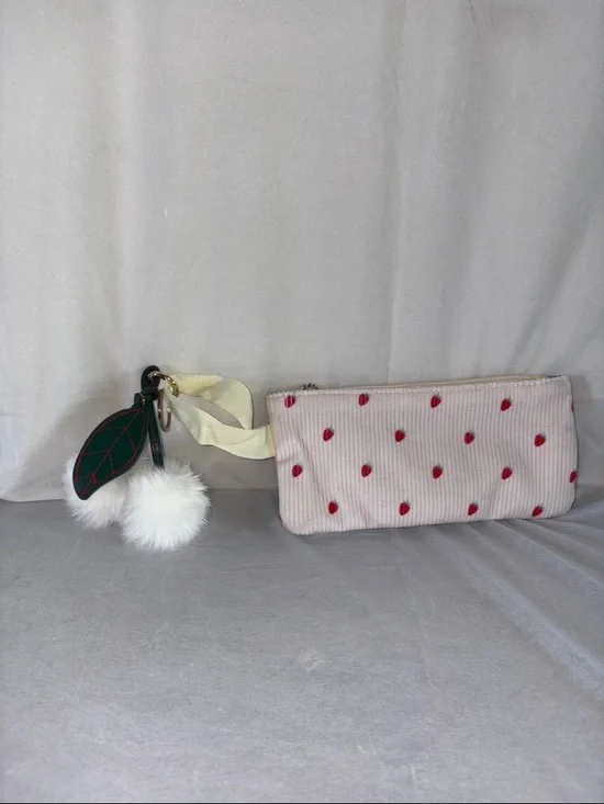 Strawberry Pencil Pouch & White Cherry Keychain