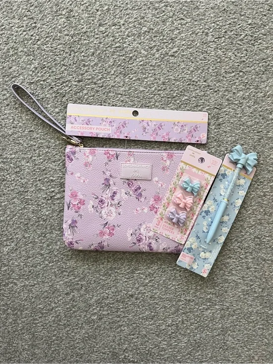 NWT Target x LoveShackFancy Pastel Floral Lavender Accessory Pouch, Pen & Eraser