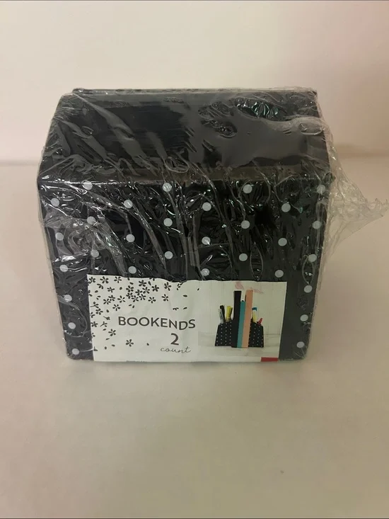 Polka Dot Black Bookends & Pencil Holder Set - Home Office