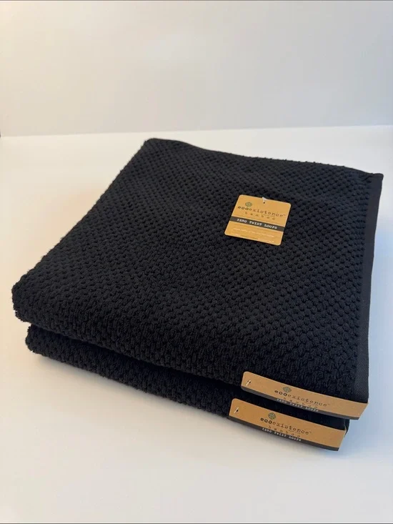 2pc ECOEXISTENCE Bamboo Zero Twist Loops Bath Towel Set - Caviar(Black)