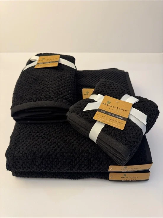 8pc ECOEXISTENCE Bamboo Zero Twist Loops Bath Towel Set - Caviar(Black)