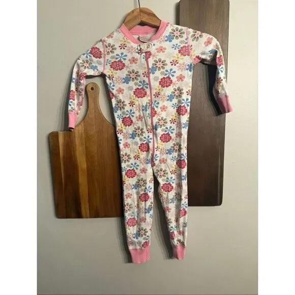 Hanna Andersson Pink Organic Cotton Floral Long Sleeve Zip Sleeper Romper Size 3