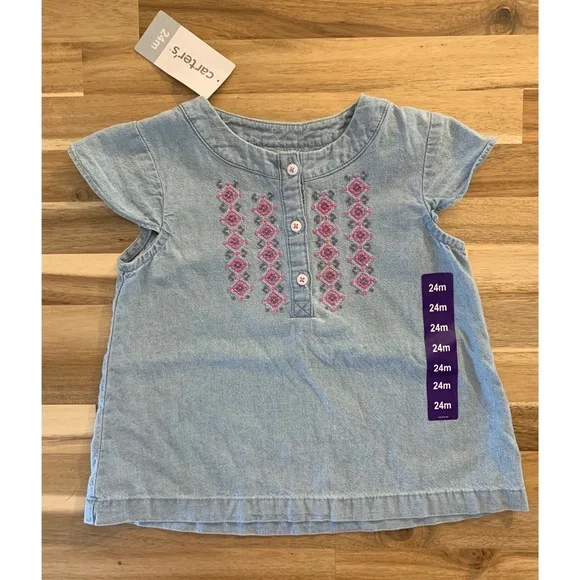 NWT: Carters Cap Sleeve Chambray‎ Shirt (24 mo)