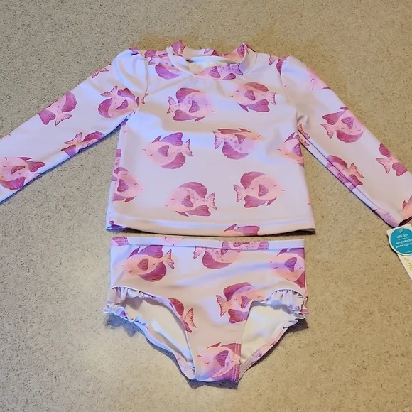 Carter's Pink Fish Print Kids Rashguard 2 Piece Set Size 18 Months