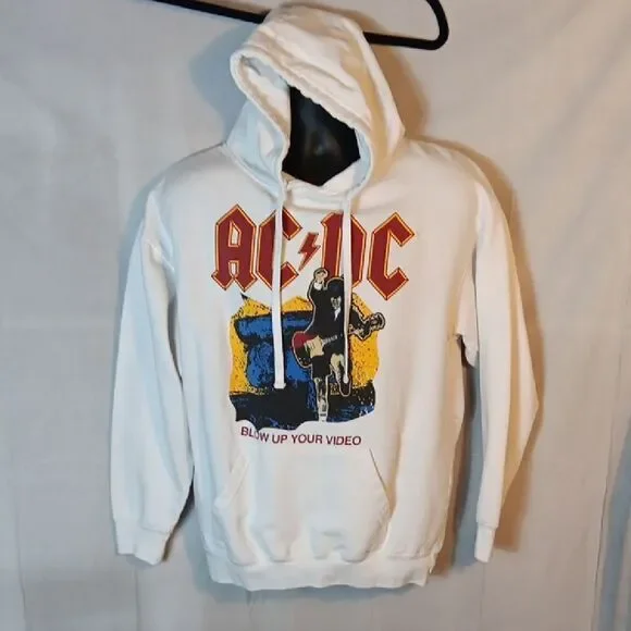 AC/DC White Hoodie with Graphic Print