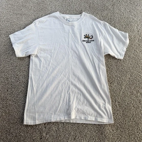 Cabo San Lucas Mexico Shirt Mens Large White Embroidered Lizard T-Shirt Yazbek