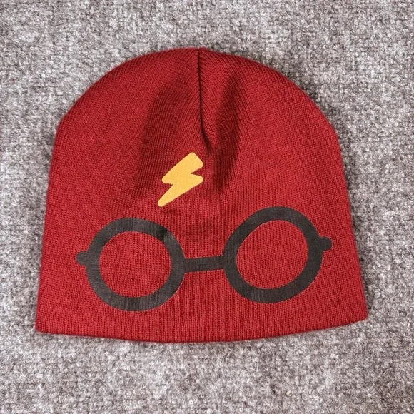 Harry‎ Potter Official Knit Beanie Hat Lightning Bolt Glasses Red Geeky Novelty