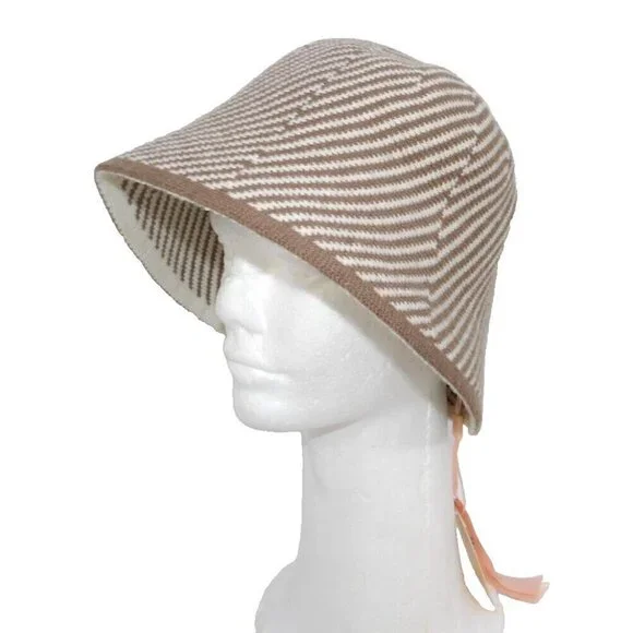 ALESSIA MASSIMO brown & off-white women's knit cap, hat Free Size NEW, WITH TAGS