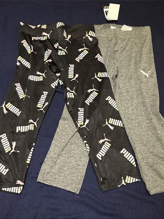 Puma Girls' Black Logo Print & Gray Legging Set - Puma Colors