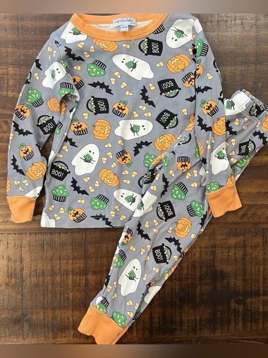 Magnolia baby Halloween Ghost & Pumpkin Pajama Set - Orange Trim 18/24 months