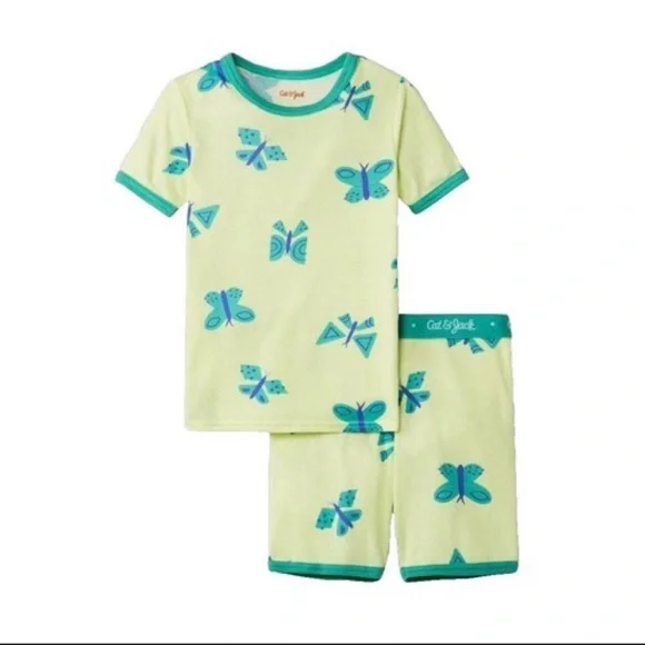 Cat & Jack Girls Size 4 Light Green Butterfly Cotton‎ Pajama Set NWT