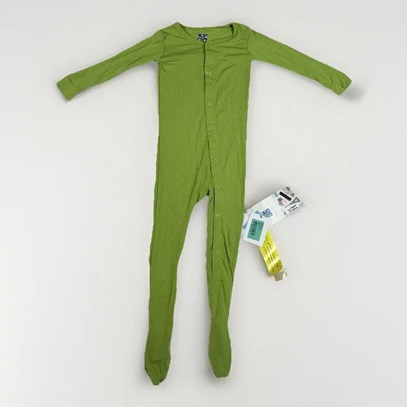 Kickee‎ Pants Basic Footie Solid Green Meadow Bamboo Footie With Snaps 3T
