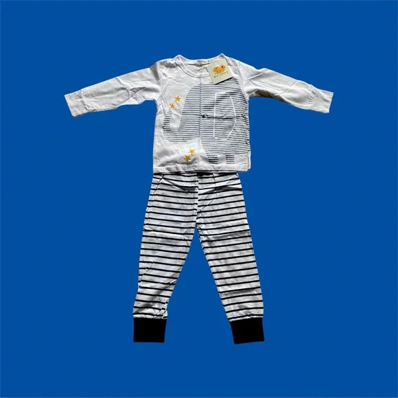 Xiru Baby Pajama Set Boys Toddler 3T Cotton Navy Blue White‎ Elephant Striped