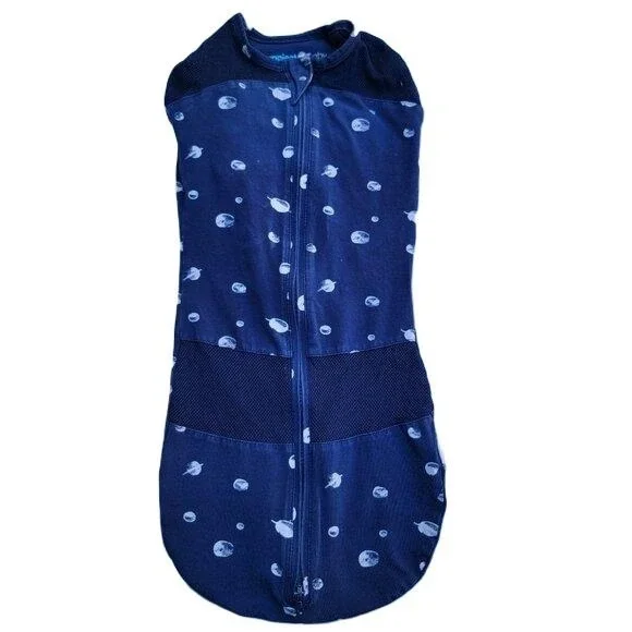Happiest Baby Blue‎ Organic Cotton Space Print Sleep Swaddle Size 2-4m