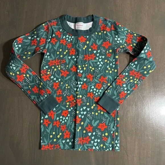 Hanna Andersson size 6-7 Poinsettia Patch Long John Pajama TOP ONLY