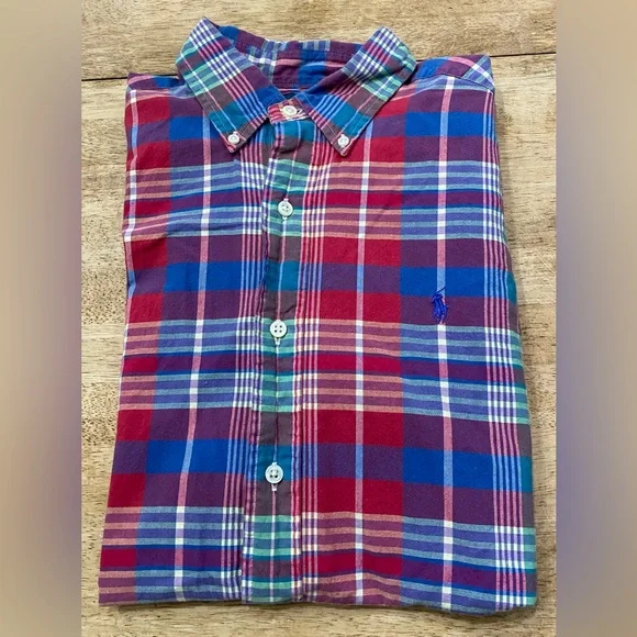 Polo by Ralph Lauren Men’s M Classic‎ Fit Red Plaid Short Sleeve Button Down