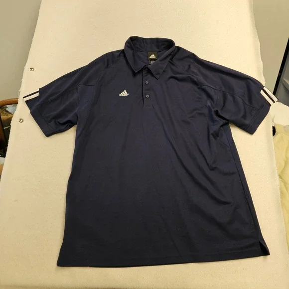 Adidas Mens XL Navy Blue Short Sleeve Performance Polo Shirt Logo 3-Stripe GOLF