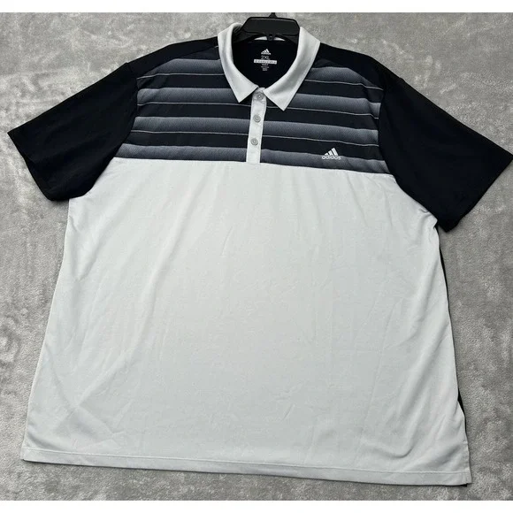 ADIDAS Polo Shirt Mens 2XL Golf Performance Sport Stretch Casual Black Gray