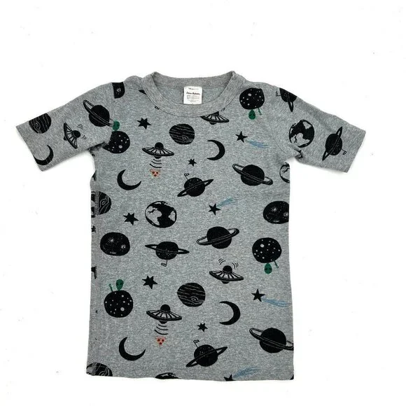 Hanna Andersson Kids Gray Black Space Pizza Short Sleeve Pajama Shirt Size 12