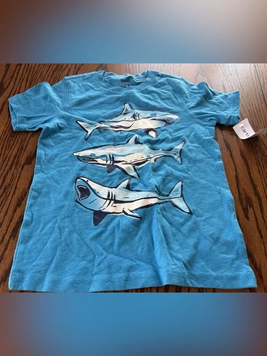 NWT Boys Size 6 Carters Blue Shark Short Sleeve Tee Shirt Tshirt Ocean Sharks