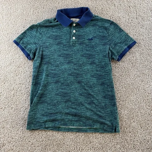 Y2K Hollister Polo Shirt Mens Large Green Knit Short Sleeve Slim Fit Logo Casual