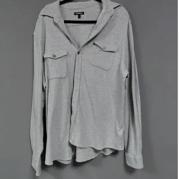 XPRESS Cotton Blend Knit Long Sleeve Collared Button-Up Size L