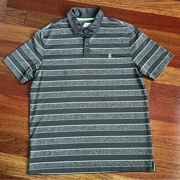Izod Golf Polo Shirt Gray Green Striped Short Sleeve Casual Men’s S