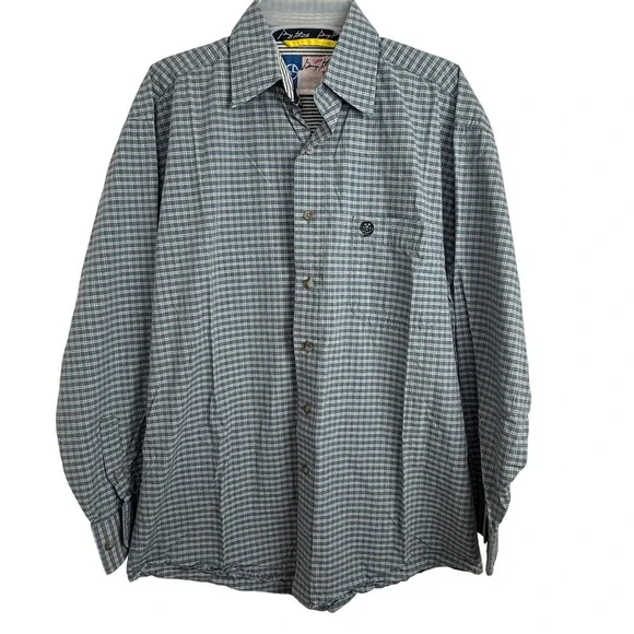 Wrangler George Straight Blue Plaid Cowboy Cut Western Long‎ Sleeve Shirt Mens L