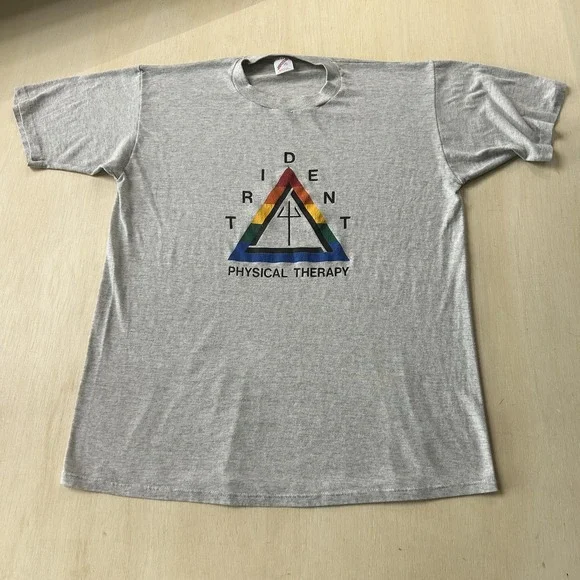 Vintage Trident Physical Therapy Shirt Mens 2XL Gray Pride Rainbow Tee T-Shirt