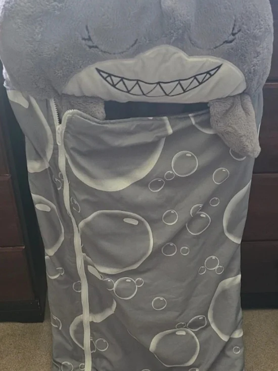 Gray Shark Hooded Kids Sleep Sack with Bubble Print