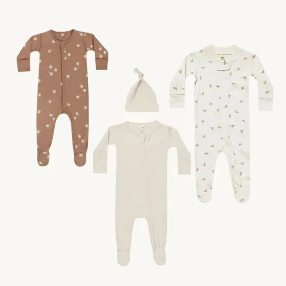 NWT - Quincy Mae neutral organic pajamas and knotted hat set​​​​​
