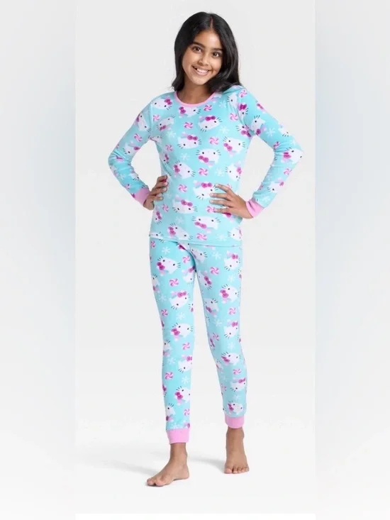 Hello Kitty Light Blue and Pink Kids Long Sleeve Pajama Set
