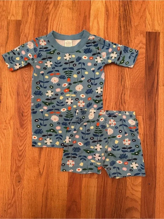 Hanna Andersson Size 110 5 Blue Scandi Floral Short Sleeve Pajama Set Cotton