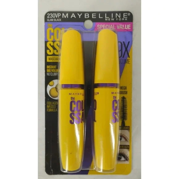 NOS 230VP Maybelline Glam Black Colossal Mascara 2pk‎ Volumizing