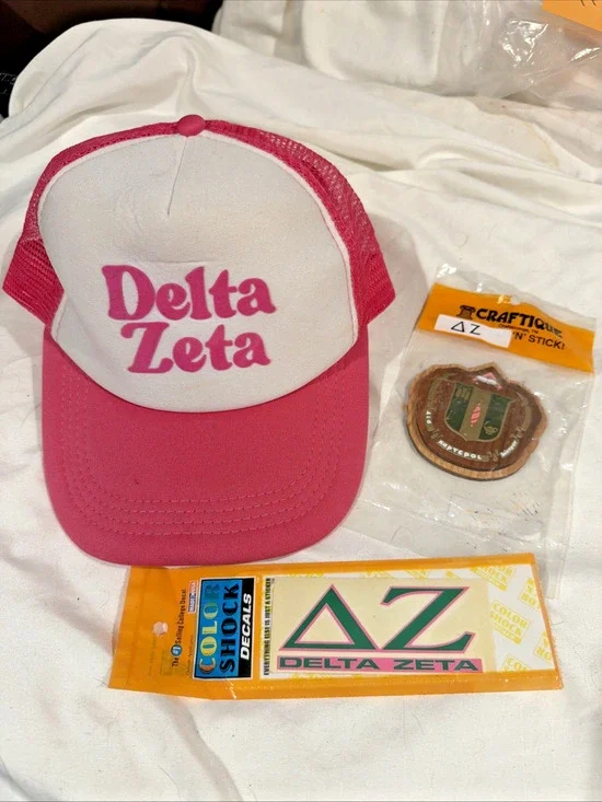 DELTA ZETA Sorority Bundle Hat Car Decal Wooden Paddle Crest Greek College NEW