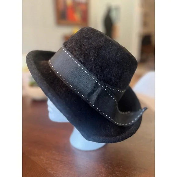 Vintage Merrimac Black Wool Felt Derby Hat Merri Soie Bowler Cap With Box 1950s