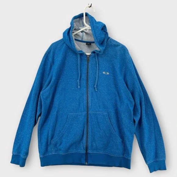 Oakley Hoodie Mens Large Blue Speckled Full Zip Cotton Drawstring Embroidered‎