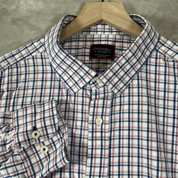Untuckit Shirt Hewitson Men's Sz XXL Pink Blue Plaid Pastel Cotton/Lyocell