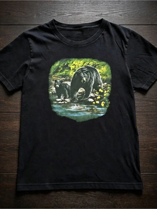 Bear and Cub Graphic T-Shirt, Vintage Nature Graphic Tee